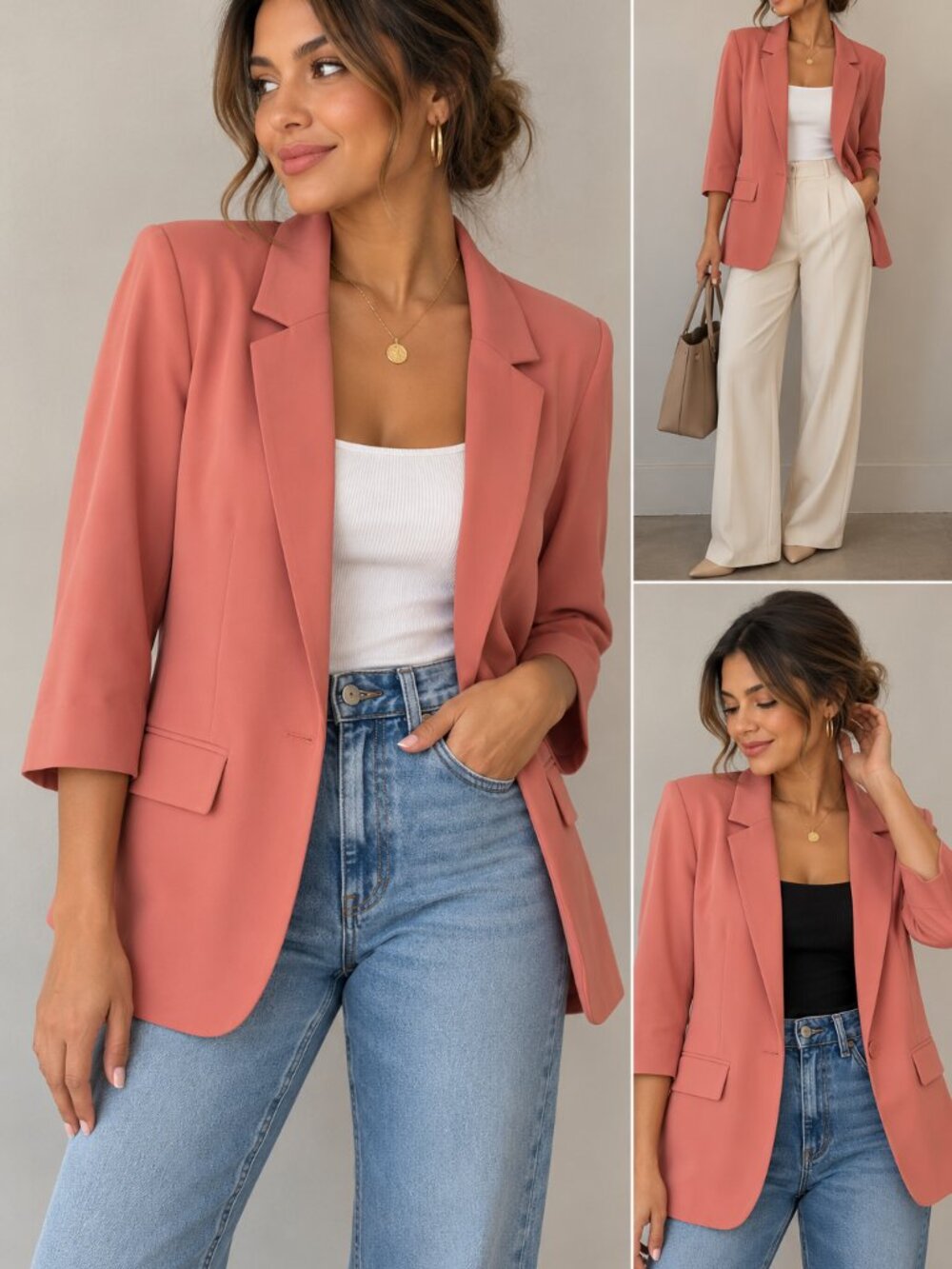 LOFT Dusty Rose Pink Blazer Size 8 3/4 Sleeve Business Casual